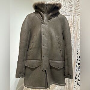 All Saints Genuine Shearling Hooded military parka
